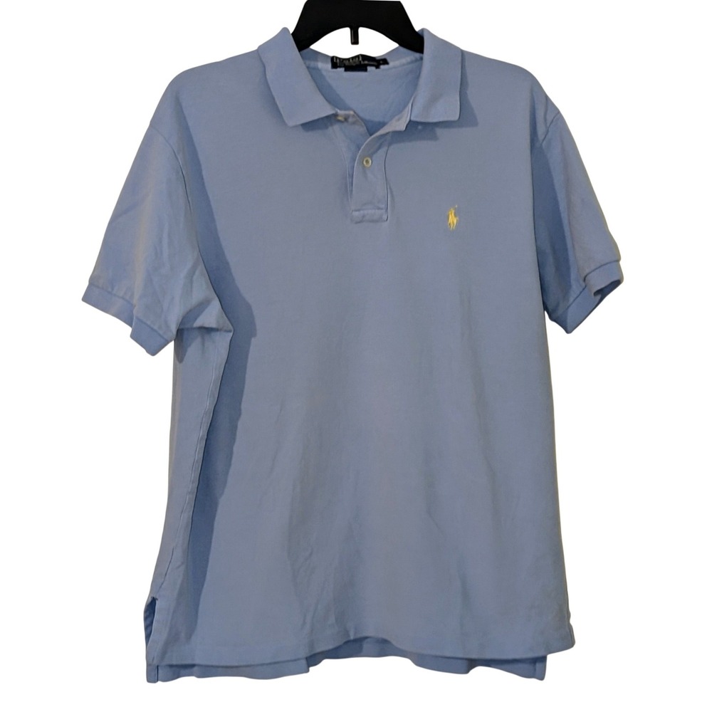 Polo Ralph Lauren Mens Large Light Blue Classic Fit Short Sleeve Polo Shirt Logo